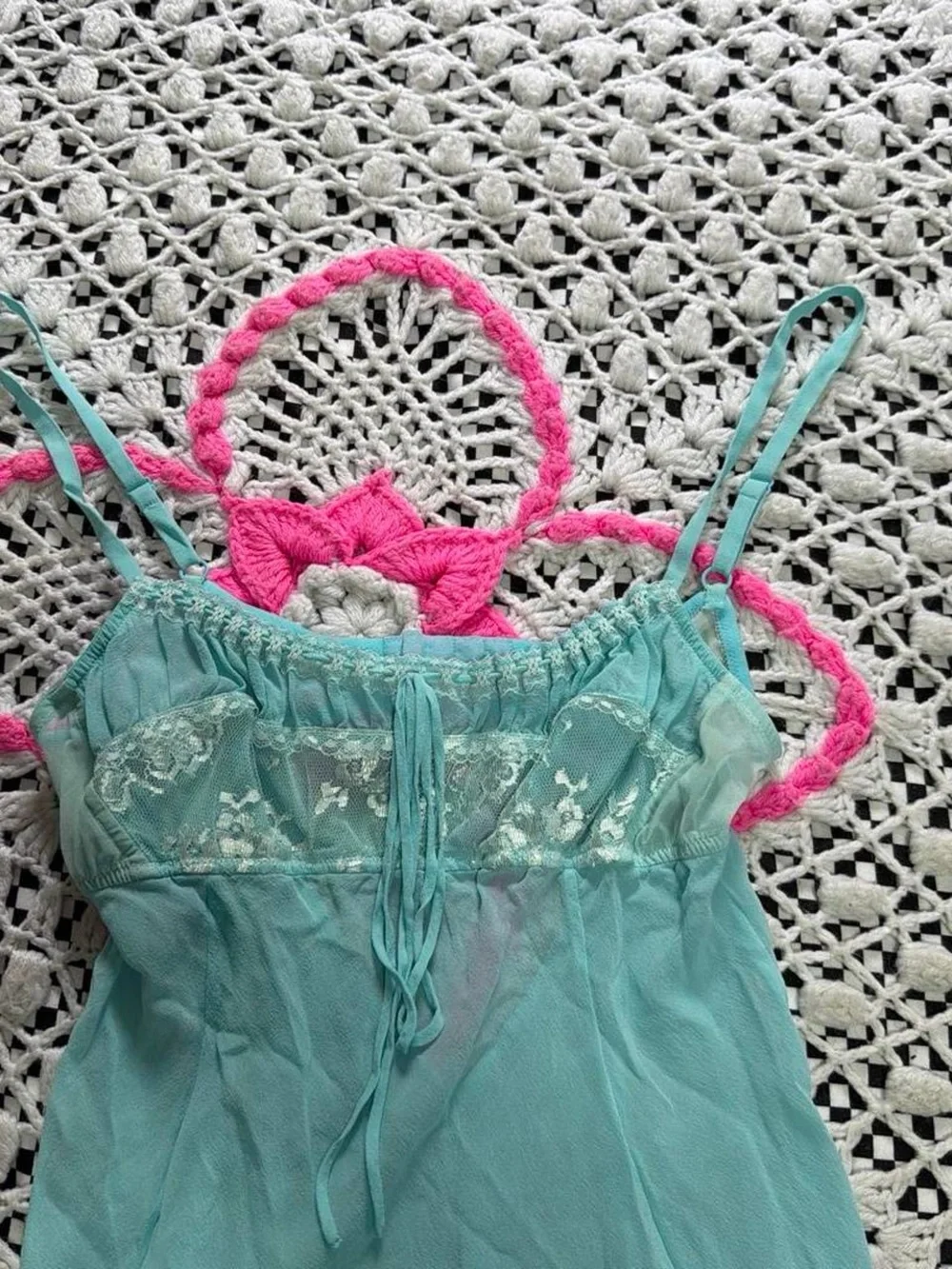 2002 Victorias Secret Aqua Silk babydoll slip dress
